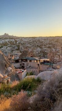 Golden Illuminated Cappadocia Landscape at Sunset (Goreme, Cappadocia, Turkey)