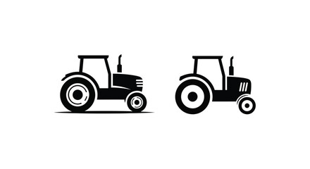 Two black tractors depicted in a minimalist style silhouette
