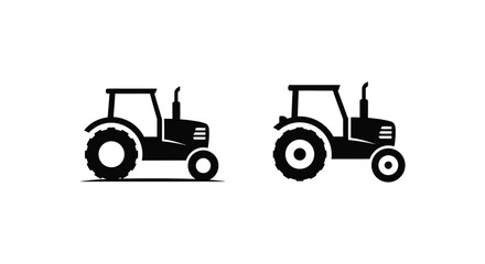 Two black tractor silhouettes against a white background silhouette