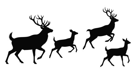 A family of deer in a striking black silhouette © Jesmin