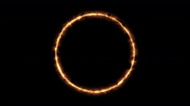 fiery ring of fire frame overlay, a circular loop of realistic burning flames creating a round portal or doorway to a new sci-fi or horror dimension 4K animation with alpha channel