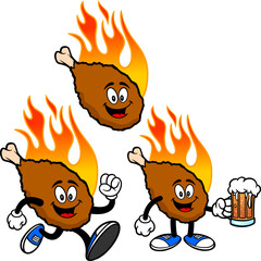 Hot Wing Set 01, Hand Drawn illustrations of Hot Wing Mascots in various poses.