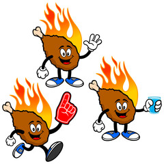 Hot Wing Set 05, Hand Drawn illustrations of Hot Wing Mascots in various poses.
