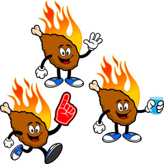 Hot Wing Set 05, Hand Drawn illustrations of Hot Wing Mascots in various poses.