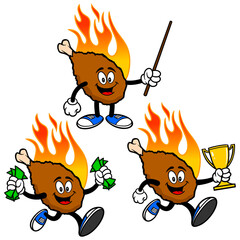 Hot Wing Set 04, Hand Drawn illustrations of Hot Wing Mascots in various poses.