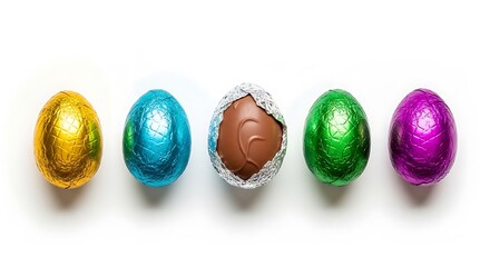 Colorful chocolate eggs with a nut and a chocolate egg with a nut in the center