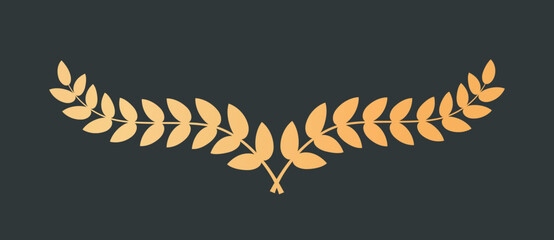 Obraz premium Golden laurel wreath. Luxury insignia and badge. Award and reward. Trophy and prize for winner of competition. Ornament and decorative element. Flat vector illustration