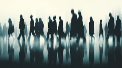 Silhouetted People Walking in Urban Environment Reflection