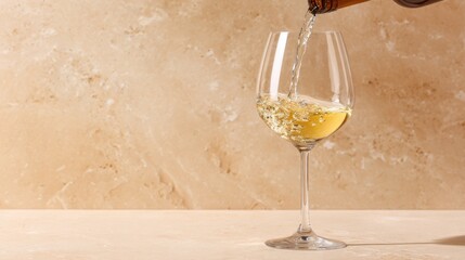 Pouring White Wine into a Glass with a Stone Background