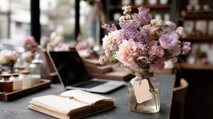 Beautiful Flower Arrangement in Cozy Workspace Setting