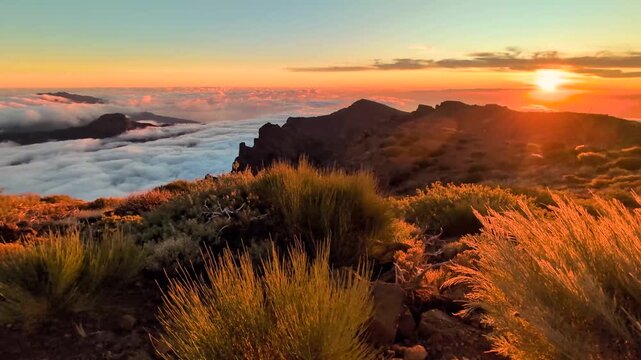 Caldera de Taburiente National Park, Island La Palma, Canary Islands, Spain, Europe. Caldera de Taburiente at sunset.