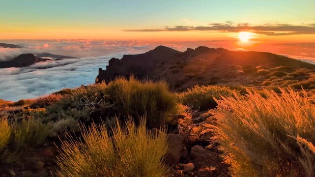Caldera de Taburiente National Park, Island La Palma, Canary Islands, Spain, Europe. Caldera de Taburiente at sunset.
