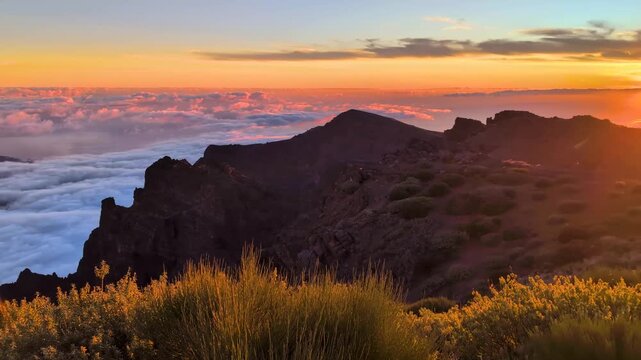 Caldera de Taburiente National Park, Island La Palma, Canary Islands, Spain, Europe. Caldera de Taburiente at sunset.