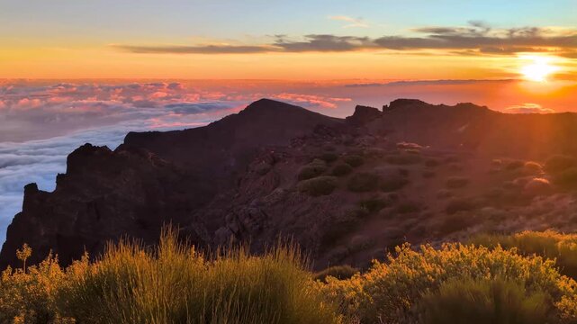 Caldera de Taburiente National Park, Island La Palma, Canary Islands, Spain, Europe. Caldera de Taburiente at sunset.