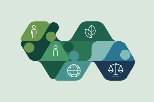 Abstract infographic representing ESG concept with icons for people environment and balance for corporate sustainability and social responsibility in business presentations and reports vector illustra