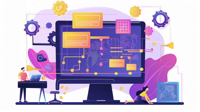 No code low code development concept, visual software creation tools and automation, empowering business users to build digital solutions