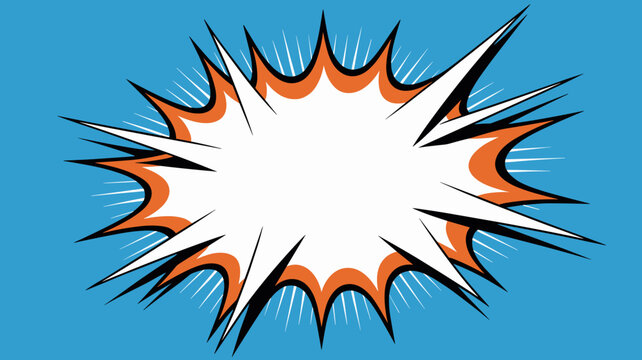 Comic book explosion blank speech bubble with radial lines on blue background dynamic action sound effect graphic element for advertising marketing and design projects vintage retro pop art style temp