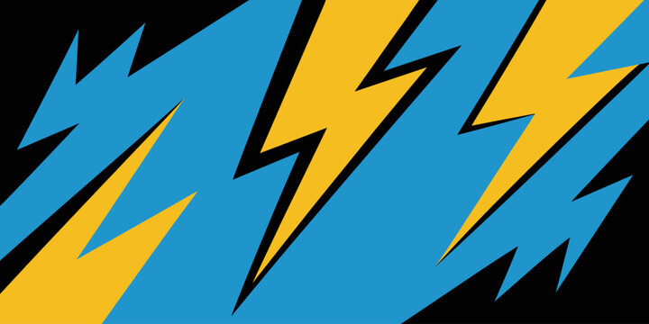 Bold yellow lightning bolt shapes on vibrant blue background with black accents dynamic energetic abstract pattern for technology science energy power concept modern graphic design