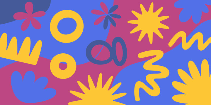 Abstract geometric shapes pattern modern flat design vibrant color blocking playful organic forms minimalist background for graphic design marketing presentations social media digital advertising crea