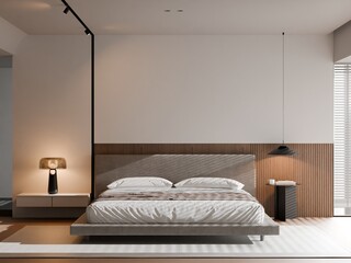 Bright Minimalist Bedroom Interior for Residential Real Estate &ndash; 3D Render
