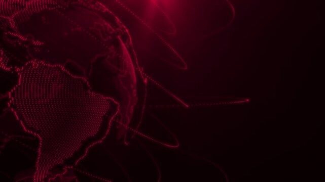 Magenta red color rotating circular dots with globe data point network connection hi tech design loopable glowing breaking news background