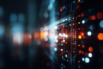 Professional tech backdrop with soft focus UI elements and bright atmosphere.