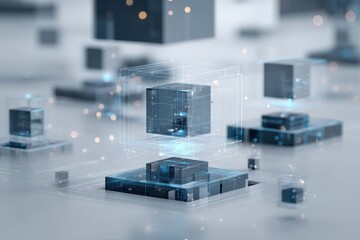 Secure digital transformation background with cybersecurity architecture and data layers, realistic interface feel, clean enterprise design, neutral palette.