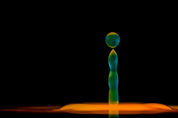 Color drops splash with umbrella or balls in fresh water