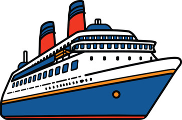 Fototapeta premium Large luxury cruise ship at sea, detailed flat vector illustration