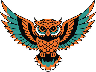 Obraz premium Colorful Owl Illustration with Outstretched Wings.