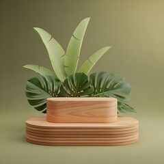 Minimal Tropical Botanical Podium With Soft Green Gradient Concept for Natural Brand Display For Eco & Skincare Products