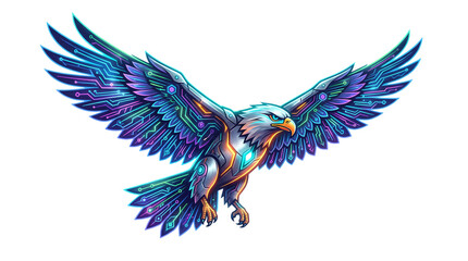 Obraz premium Vibrant cyberpunk eagle soaring with neon circuit wings