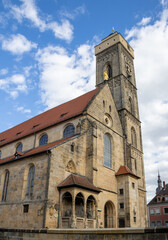 Fototapeta premium Our Lady's Parish Church (Upper Parish) in Bamberg, Bavaria, Germany, historic Gothic church with twin towers, medieval architecture and landmark presence in the UNESCO old town skyline.