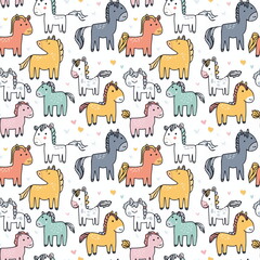 Fototapeta premium Seamless Pattern Cute Comic Farm Animals with Colorful Accessories for Kids Nursery Decor
