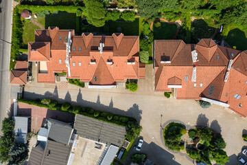 Aerial view on rooftops of town houses in perfect residence