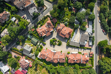 Aerial view on rooftops of town houses in perfect residence