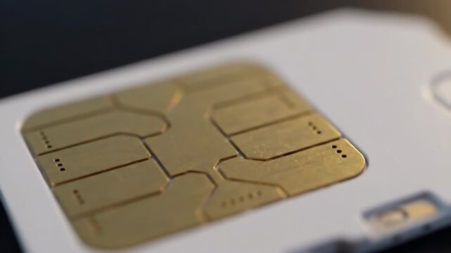 Sleek professional extreme macro of a golden mobile sim card chip