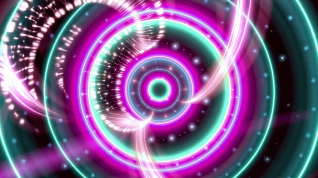 Complex data visualizations swirl and flow around a central AI core, showcasing realtime processing in a luminous, circular data chamber under vibrant,