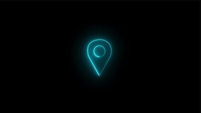Glowing neon line Map pointer with billiard pool snooker ball icon isolated on black background. 4K Video motion graphic animation.