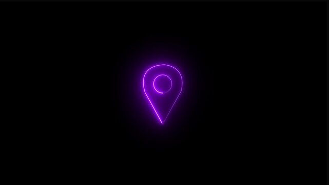 Glowing neon line Map pointer with billiard pool snooker ball icon isolated on black background. 4K Video motion graphic animation.
