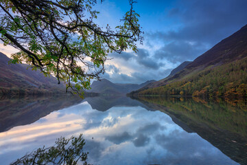 Beautiful autumn at the Buttermere lake in the Lake District National Park. England, UK