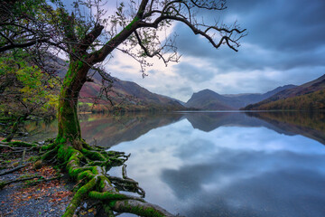 Beautiful autumn at the Buttermere lake in the Lake District National Park. England, UK