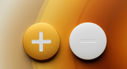 Obraz premium Plus and minus buttons on warm gradient background with empty copy space