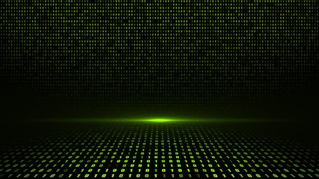 Lime green color data flowing binary code hi tech design loopable seamless black technology 3D space background