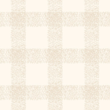 Delicate linen textured gingham vector seamless pattern with basketweave squares on neutral cream. Hand-drawn farmhouse check with organic woven texture for cottagecore wallpaper, rustic textiles