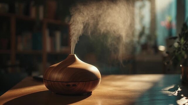 Aromatic Essential Oil Diffuser Emitting Mist.