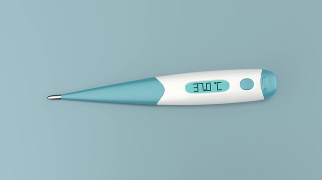 Digital medical body thermometer on shiny desk