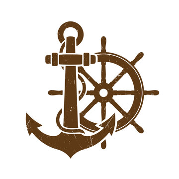 Grunge texture Vintage nautical anchor and ship wheel combination symbolizing maritime and sailing concepts  sea voyage and exploration Vintage Style
