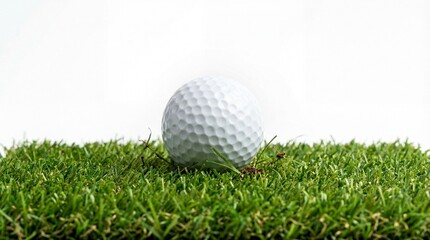 Obraz premium Golf ball on green turf isolated on white background