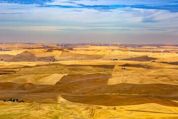 a scene of the Palouse with wind turbines, a vast area in northwest Washington
